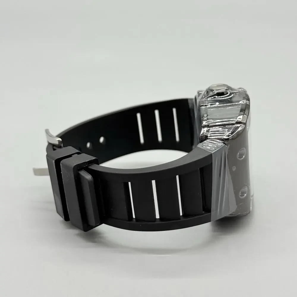 Mens Black Tonneau Quartz Heavy Duty Watch Skeleton Dial Mille Style Barrel